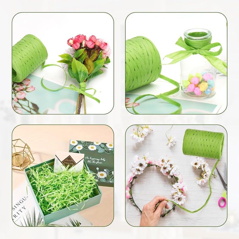 g2plus 218 Yards Raffia Paper Craft Ribbon, 1/4 Inch Wide Raffia Ribbon, Green Packing Paper String for Gift Wrapping, DIY Arts & Crafts, Spring, Christmas Holiday Decor - Image 4
